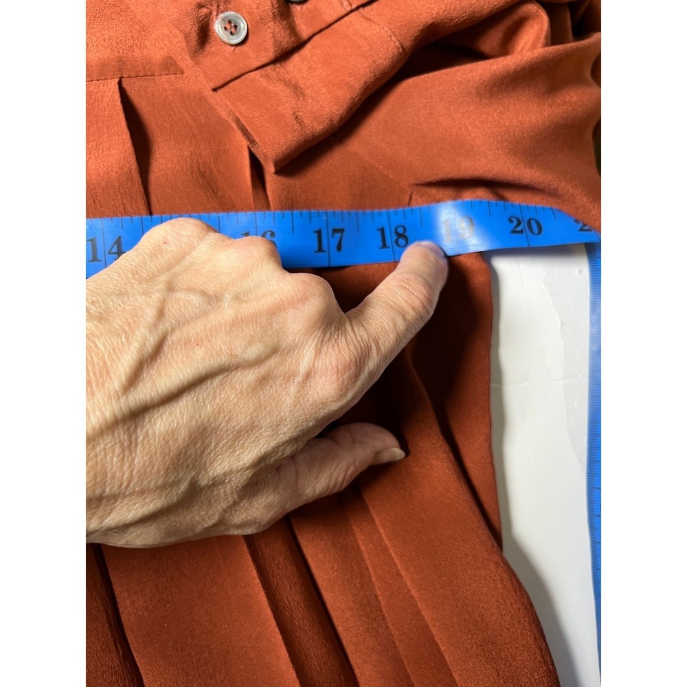 Women's Rust Pleated Button-Front Blouse - Picture 8 of 10